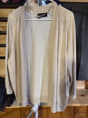 Lane Bryant Light Beige Open Front Cardigan with Eyelet Trim
